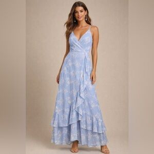 Lulus NEW In Love Forever Maxi Dress Size XL Floral Lace Up Back Ruffle Tiered